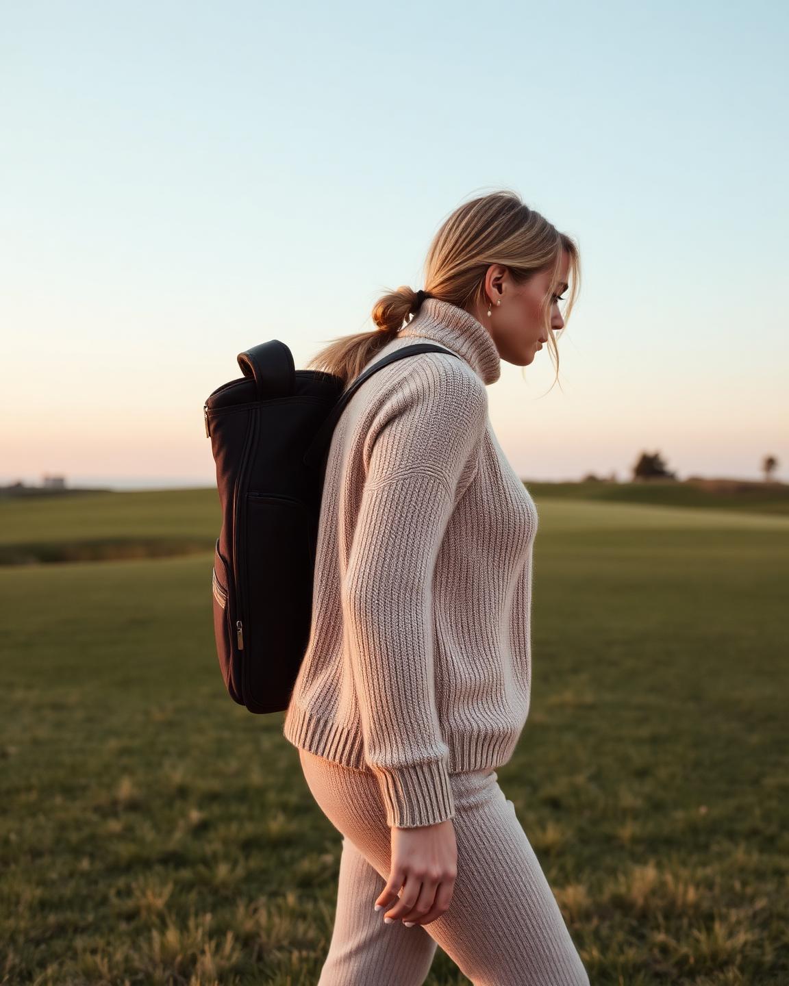 Marche sur le fairway au coucher du soleil