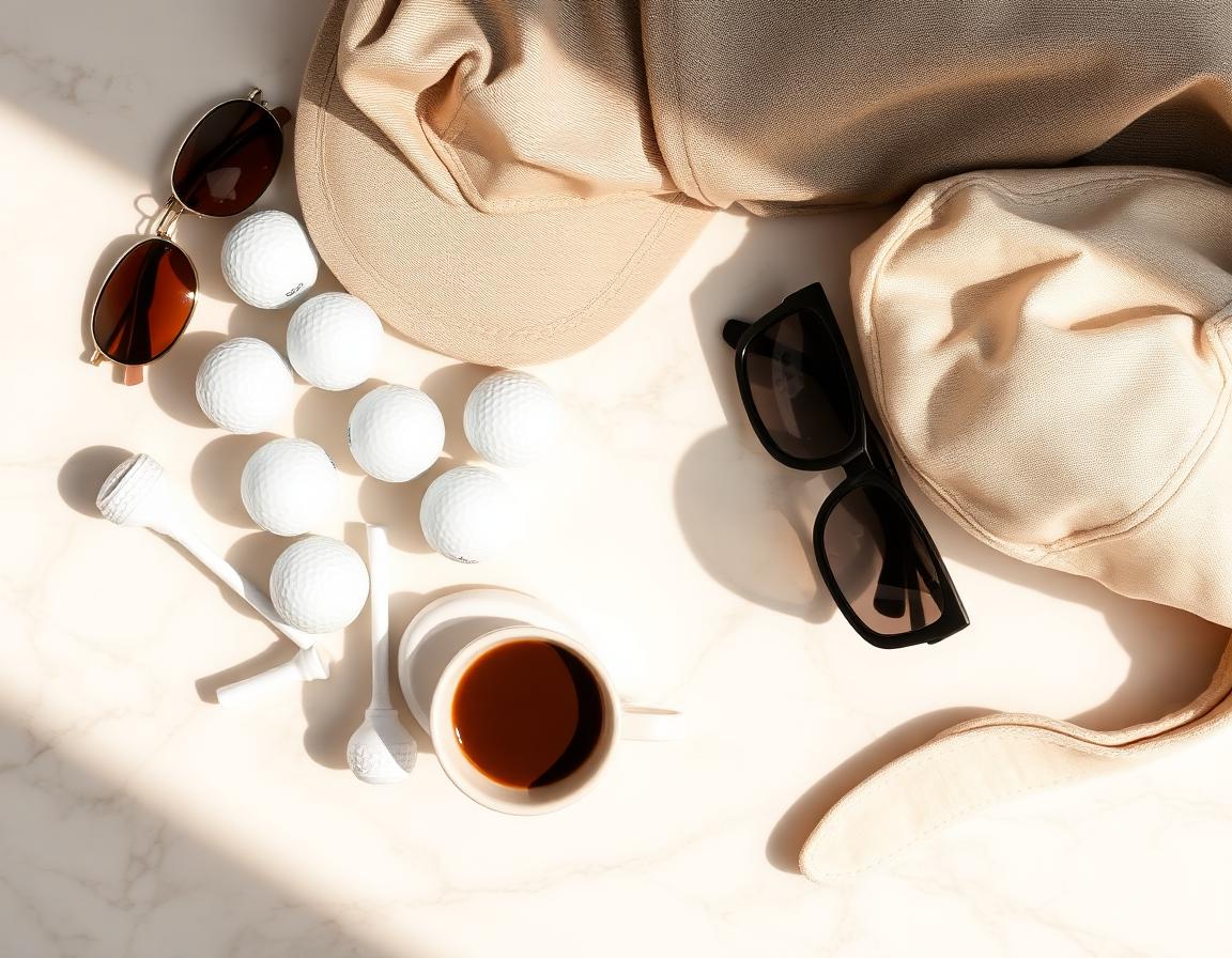 Flatlay lifestyle avec accessoires de golf