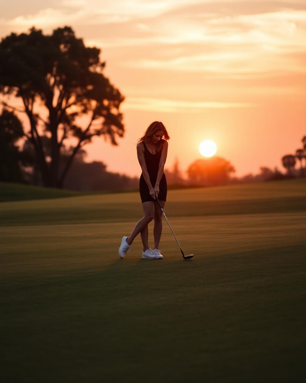 Silhouette au coucher du soleil sur le parcours