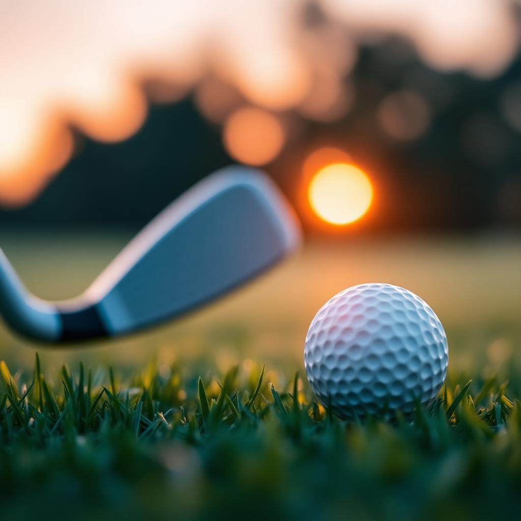 Détail d'une balle de golf au lever du soleil